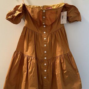 STAUD Off Shoulder Mini Elio Dress Women's Size 0 Honey Yellow Summer Fashion